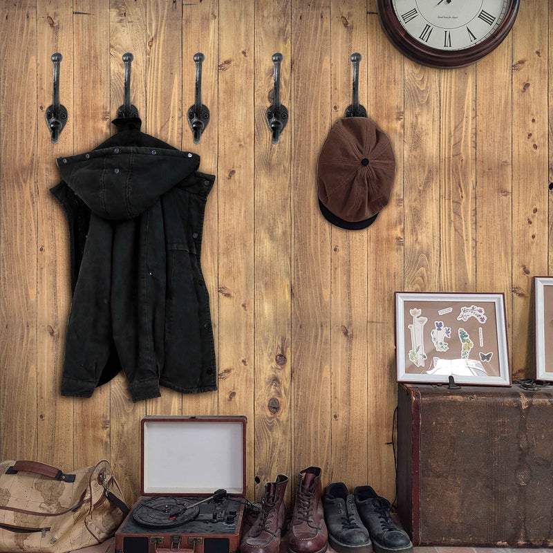 WEBI Rustic Coat Hooks:5 Cast Iron Hooks for Hanging,Heavy Duty Antique Vintage Wall Hooks for Towel,Robe,Farmhouse,Mudroom,Closet,Black - Image 3